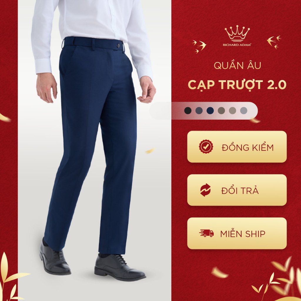 Quần âu nam cao cấp RICHARD ADAM chính hãng, cạp trượt, co giãn tốt, vải hạn chế nhăn, phai màu khi 