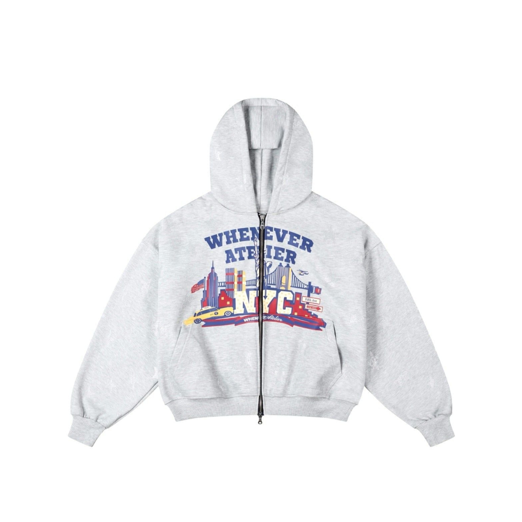 WHENEVER Áo Hoodie Zip Whenever Star Girl Hoodie Vải Nỉ Bông Form Boxy Brand Unisex / Xám