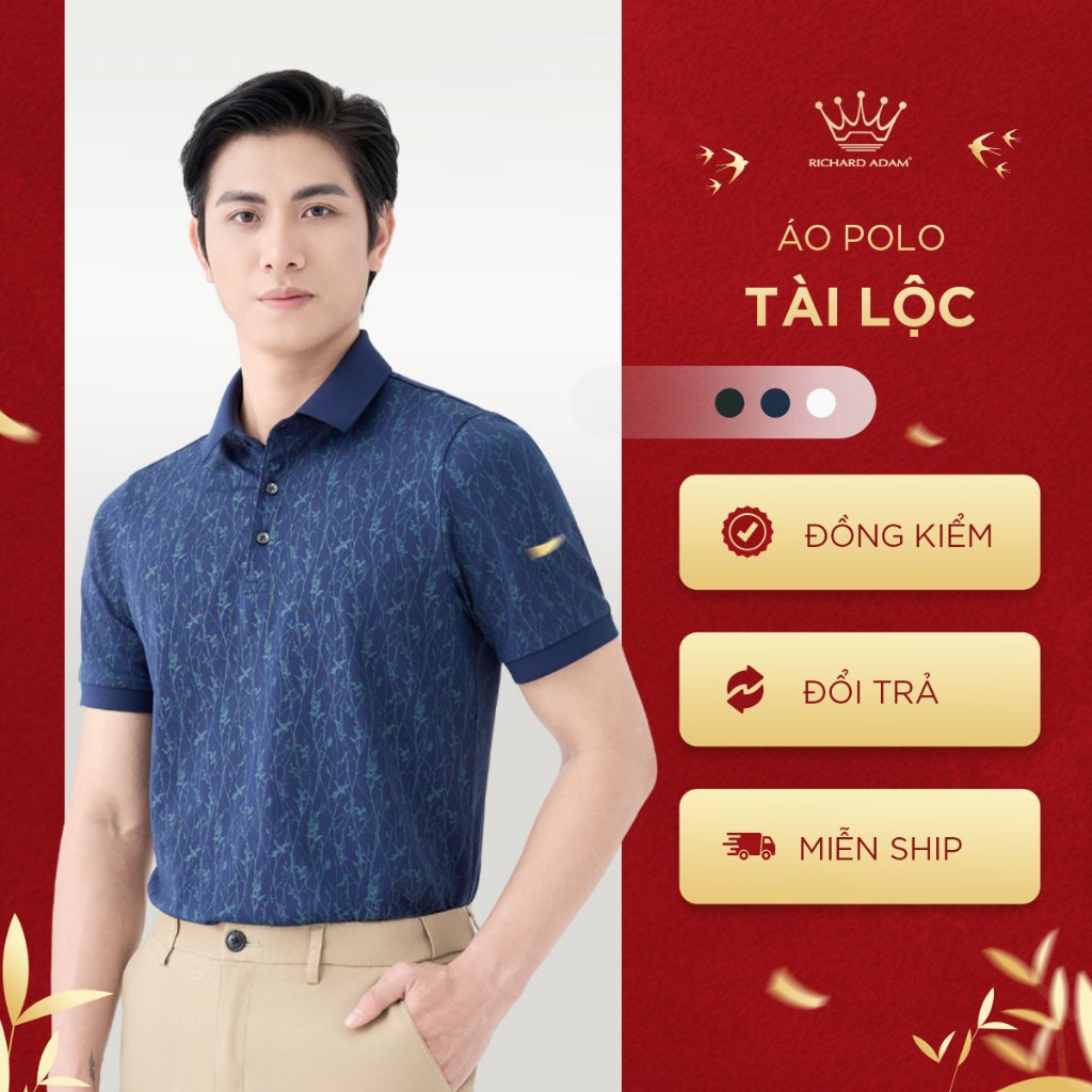 Áo thun polo họa tiết Lá có cổ Richard Adam cao cấp ngắn tay co dãn tốt bền màu thoáng khí - PL12102