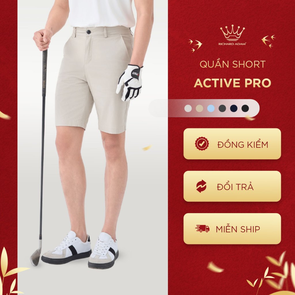 Quần Short Kaki Nam Active Pro Richard Adam Co giãn Thoải Mái, Phong Cách Thể Thao, Cao Cấp QS190325