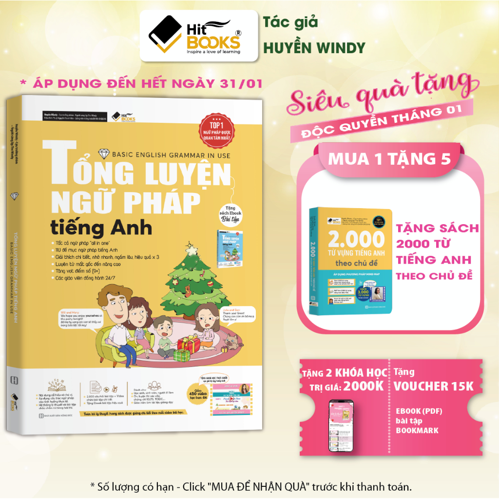 Sách - Tổng Luyện Ngữ Pháp Tiếng Anh Kèm Khoá Học Hitbooks - Tặng 2000 Từ Vựng Tiếng Anh