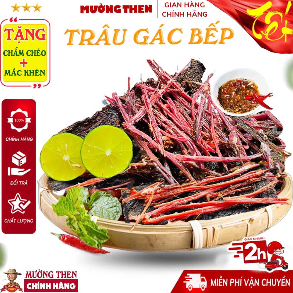 Thịt Trâu Gác Bếp Mường Then (ĐẶC BIỆT THƠM) Khô Thịt Trâu Sấy Chuẩn Vị Tây Bắc ✅ Kèm Chẩm Chéo ✅