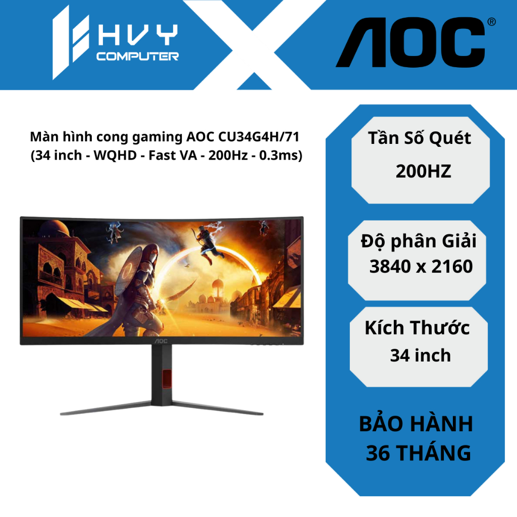 Màn hình cong gaming AOC CU34G4H/71 (34 inch - WQHD - Fast VA - 200Hz - 0.3ms)
