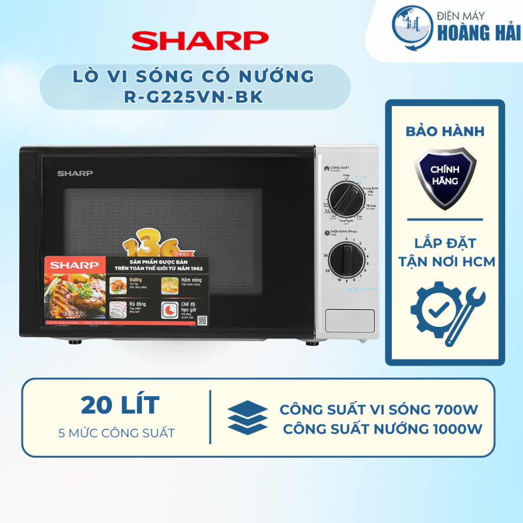 R-G225VN-BK | Lò vi sóng có nướng Sharp R-G225VN-BK 20 lít - Hàng chính hãng