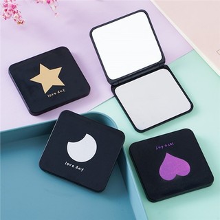 🌸Qiann99🌸Gương trang điểm gấp gọn mini 2 mặt màu đen vỏ nhám 7*6.5cm
