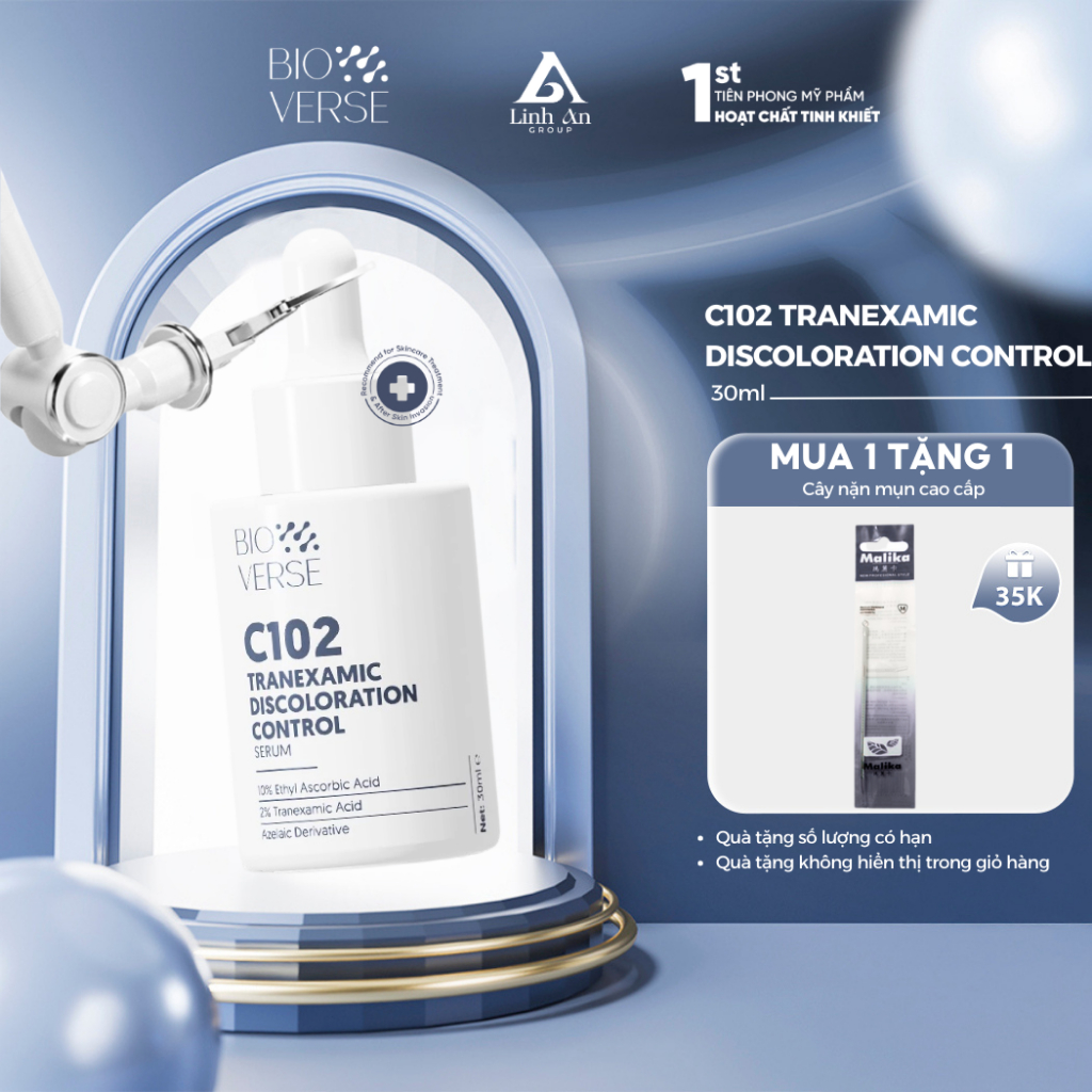 Tinh chất C102 Mờ thâm đỏ & Chống oxy hóa Bioverse C102 Tranexamic Discoloration Control Serum 30ml