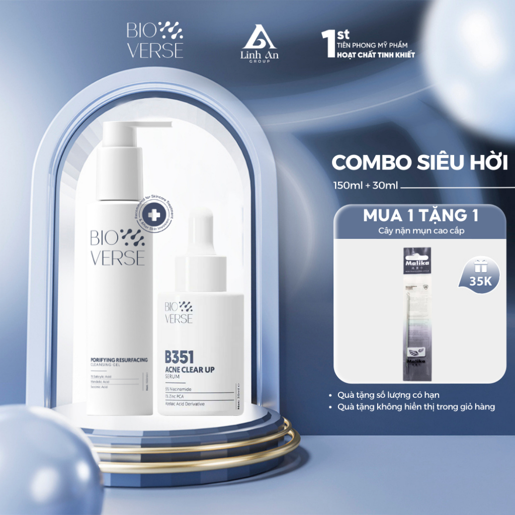 Combo Làm sạch sâu & Hỗ trợ mụn Mờ Thâm Bioverse - Bao gồm Sữa rửa mặt + Serum B351
