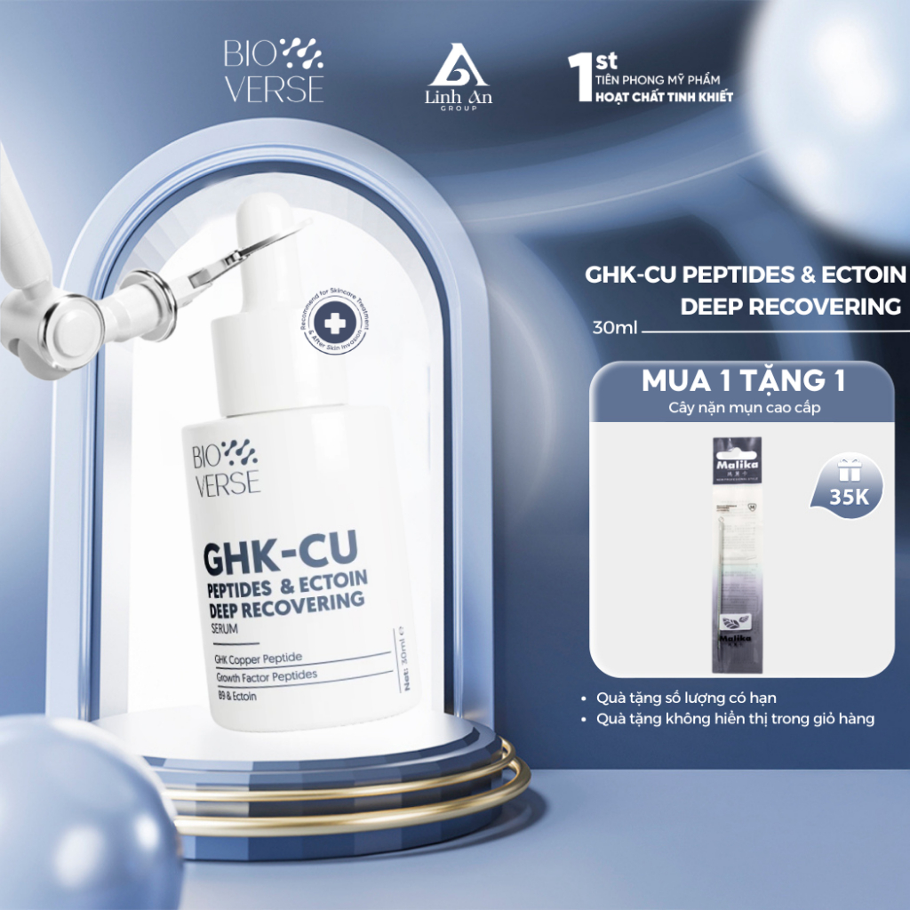 Serum Đồng Peptides Tăng sừng khỏe Bioverse GHK-Cu Peptides & Ectoin Deep Recovering Serum 30ml