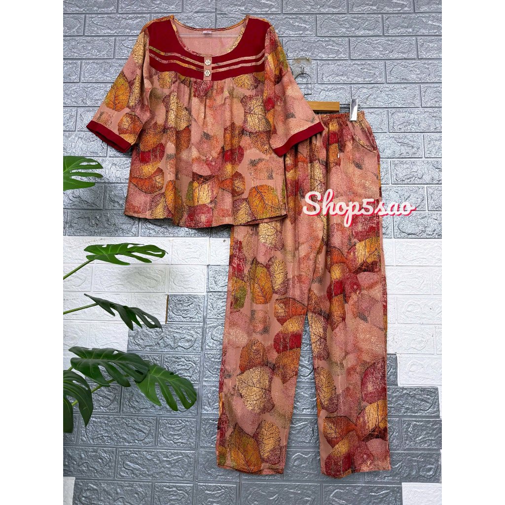  Đồ bộ tole trung niên Bộ lanh mặc nhà quần dài áo tay lỡ chất lanh nhung cao cấp SHOP5SAO  CÓ BIGSIZE   48-75kg  