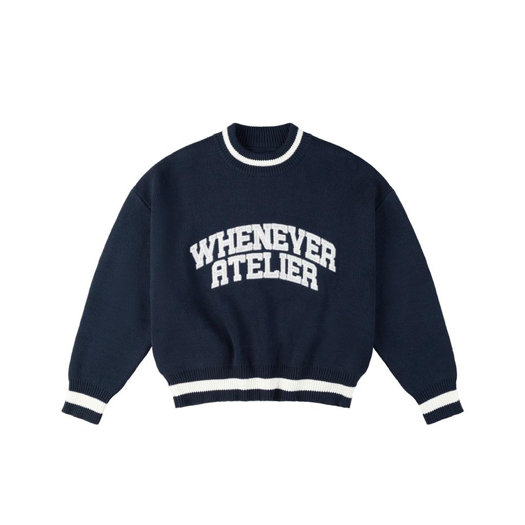 “WHENEVER” ÁO KHOÁC SWEATER LEN - BASIC LOGO KNIT SWEATER / NAVY