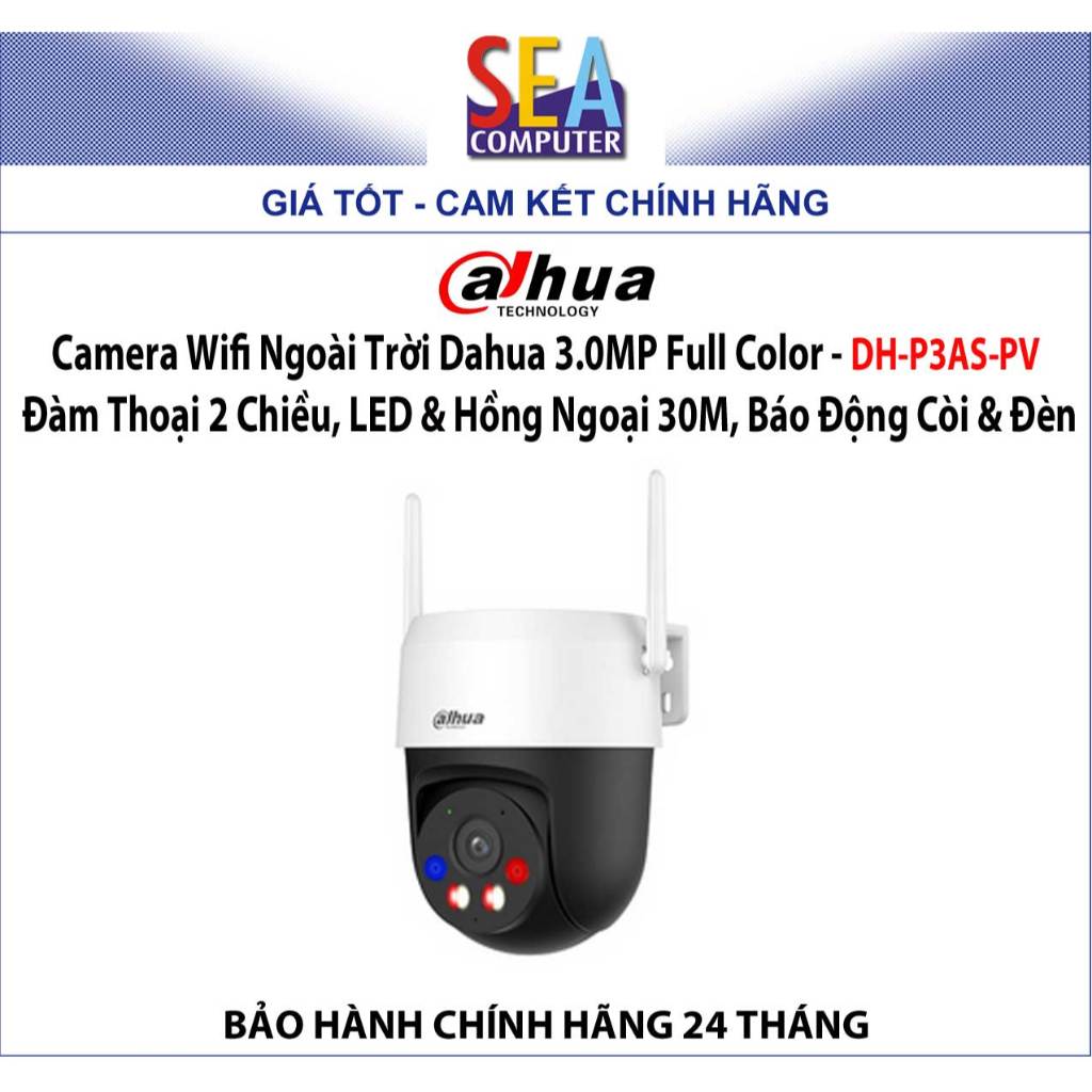 Camera Dahua Wifi Ngoài Trời 3.0MP Full Color - Đàm Thoại 2 Chiều, LED & Hồng Ngoại 30M - DH-P3AS-PV