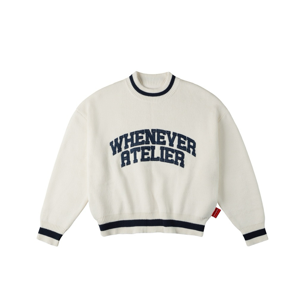 “WHENEVER” ÁO KHOÁC SWEATER LEN - BASIC LOGO KNIT SWEATER / WHITE NAVY