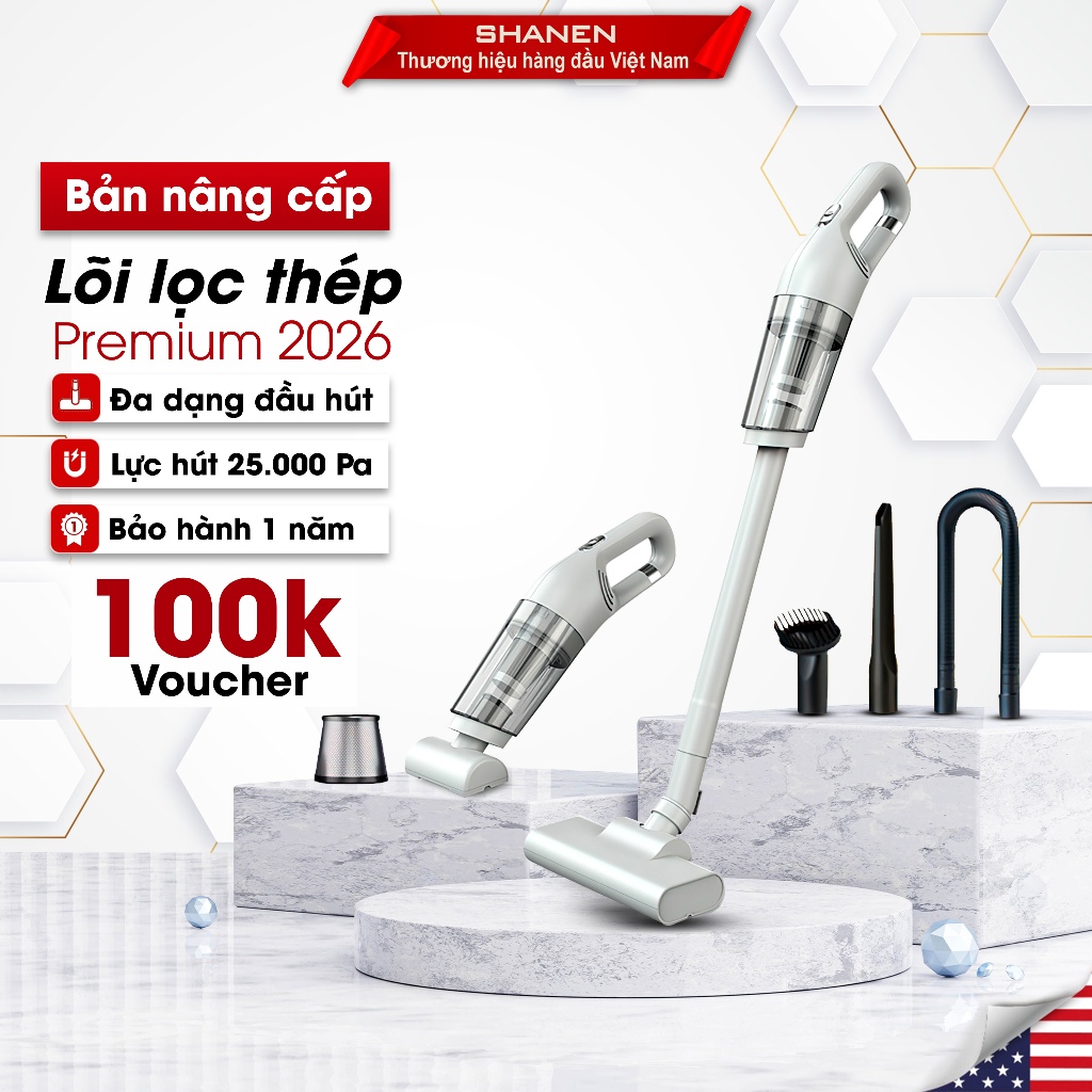 Máy Hút Bụi Cầm Tay Không Dây Đa Năng 5IN1 SHANEN Lực Hút Cực Mạnh 25.000Pa, Lõi thép cải tiến