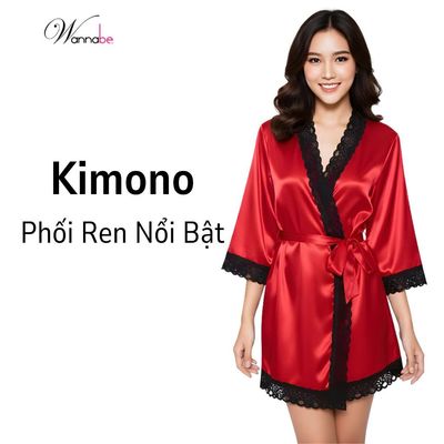 Áo choàng ngủ WANNABE áo khoác ngủ lụa phối ren mang lại vẻ trẻ trung hiện đại cho bạn gái KI005