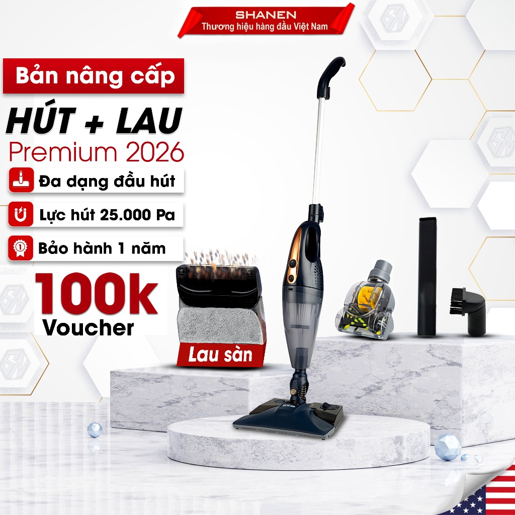 Máy hút bụi cầm tay lau sàn nhà đa năng SHANEN, Công suất 800W - 25000Pa Hút nệm, sàn nhà, BH 12th