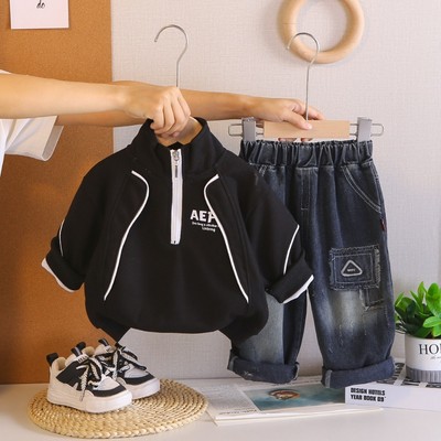 Set Thu Đông Áo Khoác Cao Cổ Khóa Kéo Quần Denim Cho Bé Trai 1-5 Tuổi MINTSCLOSET Quảng Châu TD4482