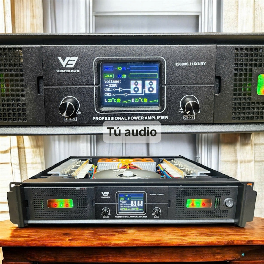 Cục Đẩy Công Suất, đẩy 2 kênh chính hãng V3 H2800S 850w/kênh có màn hình cao cấp