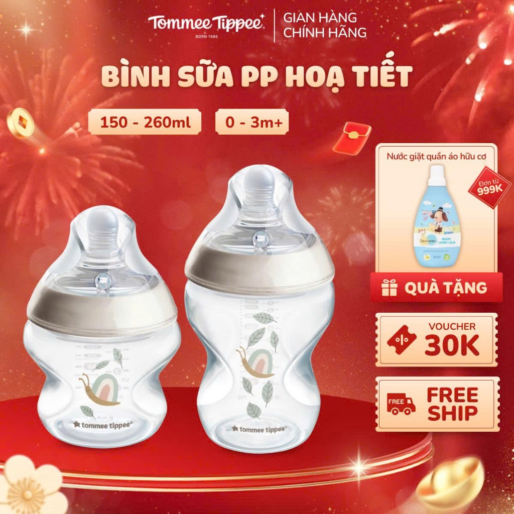  Bình sữa PP Hoạ Tiết Ty Siêu Mềm Tự Nhiên Tommee Tippee Natural Start 150ml 260ml 340ml Cho Bé Từ Sơ Sinh 