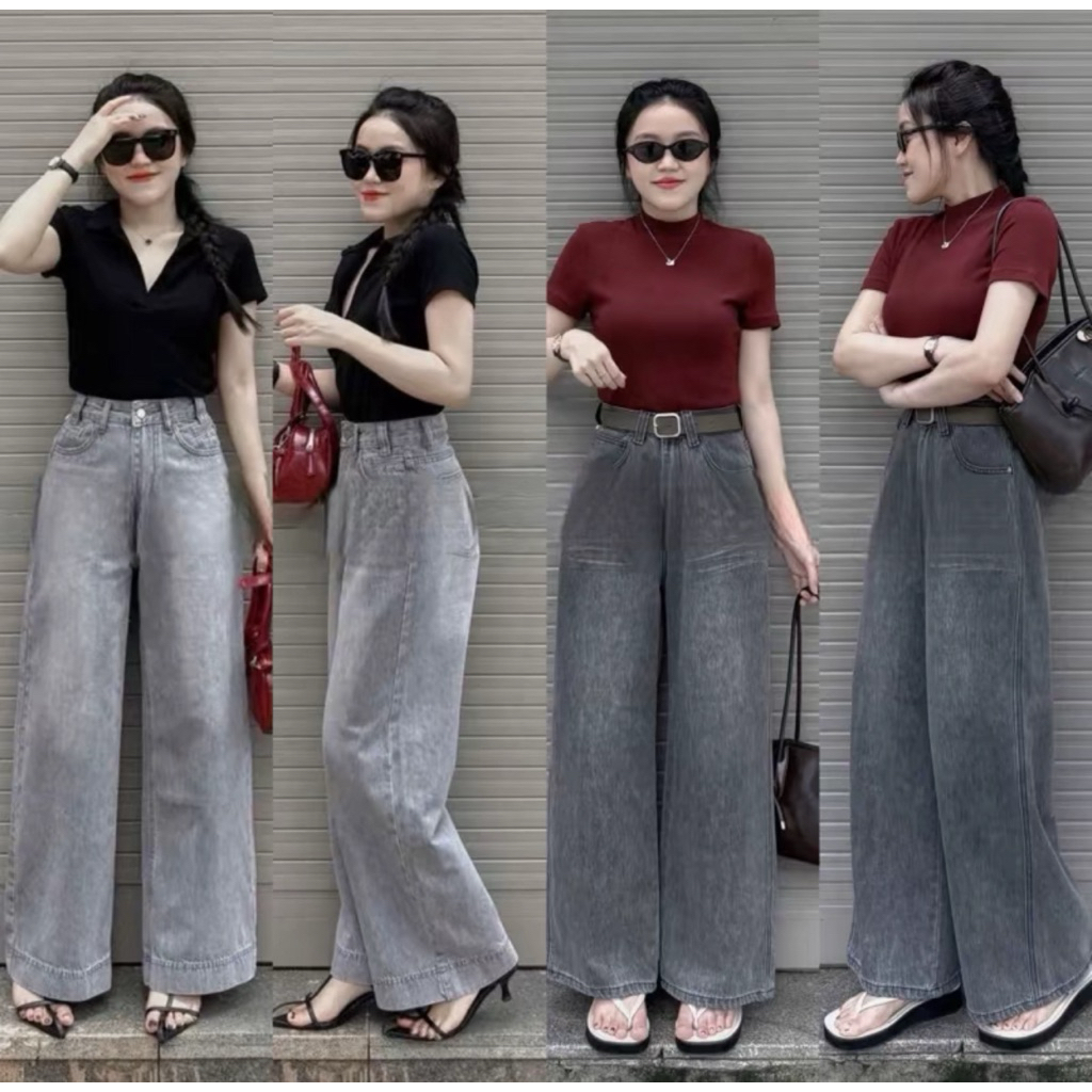 BLee [S_2XL]_ Quần jeans ống suông vừa màu xám jeans  mềm hai chiều dài