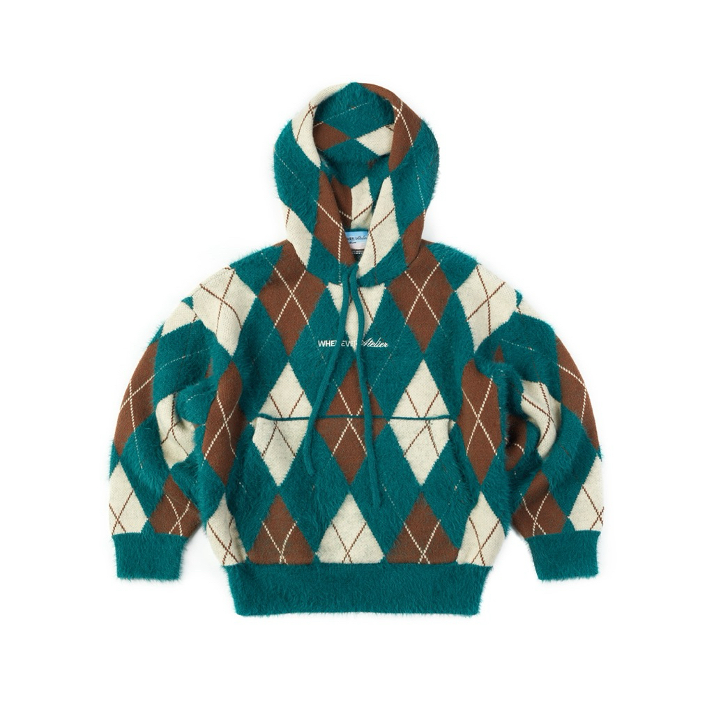 “WHENEVER” ÁO KHOÁC HOODIE LEN LOGO THÊU - COZY PLAID KNIT HOODIE / GREEN
