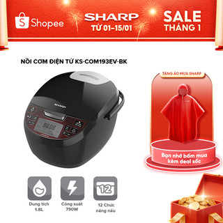  Nồi Cơm Điện Tử Sharp KS-COM193EV-BK GL 1.8L  12 Chức năng nấu Màn LCD Lòng nồi 3 lớp   