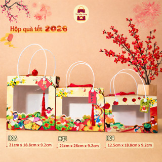  Combo 10- Hộp Giấy Quà Tết 2026 Đựng 2 đến 4 Hũ Pet- Hạt Ngũ Cốc- Hạt Điều- Macca Set Quà Biếu Tết 