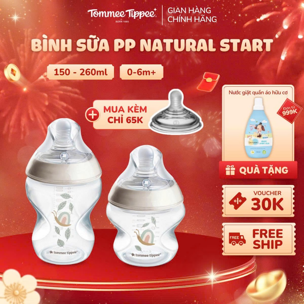  Bình sữa PP Hoạ Tiết Ty Siêu Mềm Tự Nhiên Tommee Tippee Natural Start Cho Bé Từ Sơ Sinh Được Mua Kèm Thêm 1 Núm 
