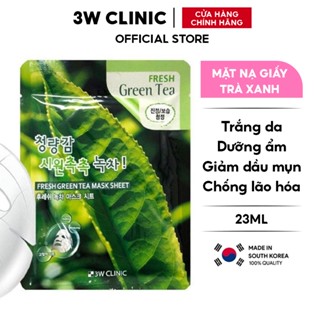  Mặt nạ giấy dưỡng da 3W Clinic Hàn Quốc chiết xuất Trà Xanh giúp dưỡng ẩm giảm dầu mụn trắng da 23ml 