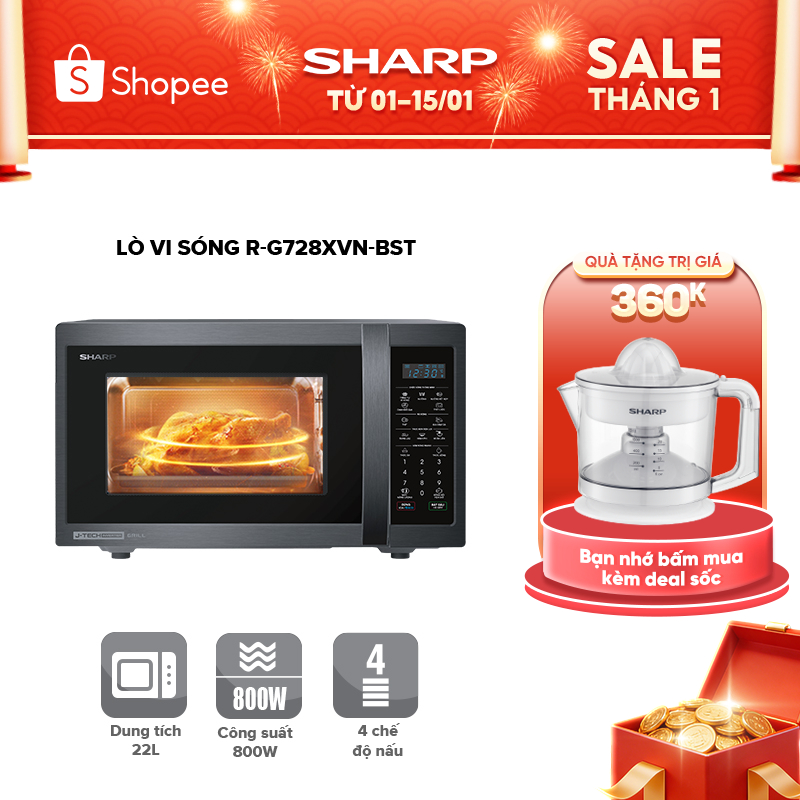 Lò Vi Sóng Kết Hợp Nướng Sharp R-G728XVN-BST J-Tech Inverter