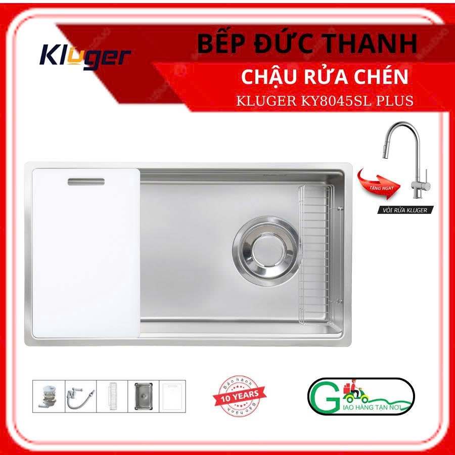 Chậu Rửa Chén KLUGER KY8045SL PLUS Tặng Vòi Cùng Hãng, Đầy Đủ Phụ Kiện, Chống Xước, Bảo Hành Chậu 10