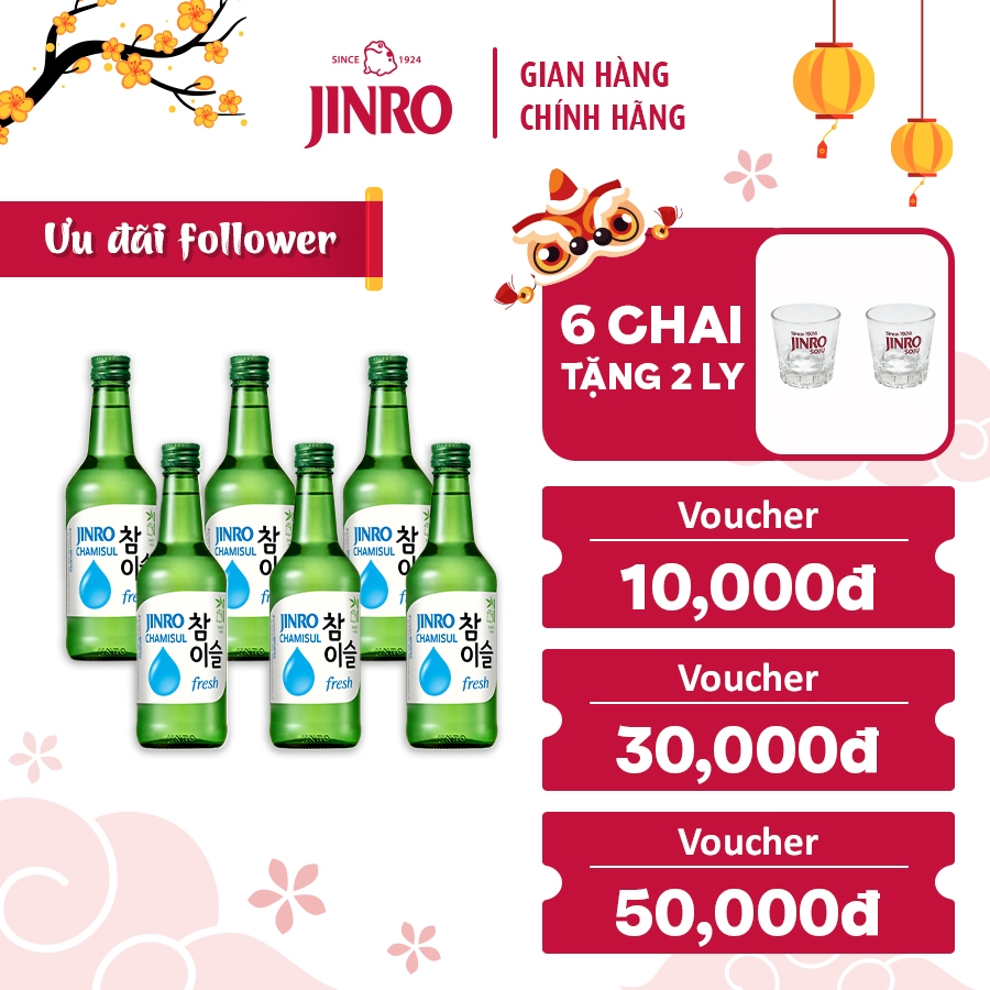 [CHÍNH HÃNG][HỎA TỐC 24H] Soju Hàn Quốc JINRO FRESH - Combo 6 chai 360ML 16%
