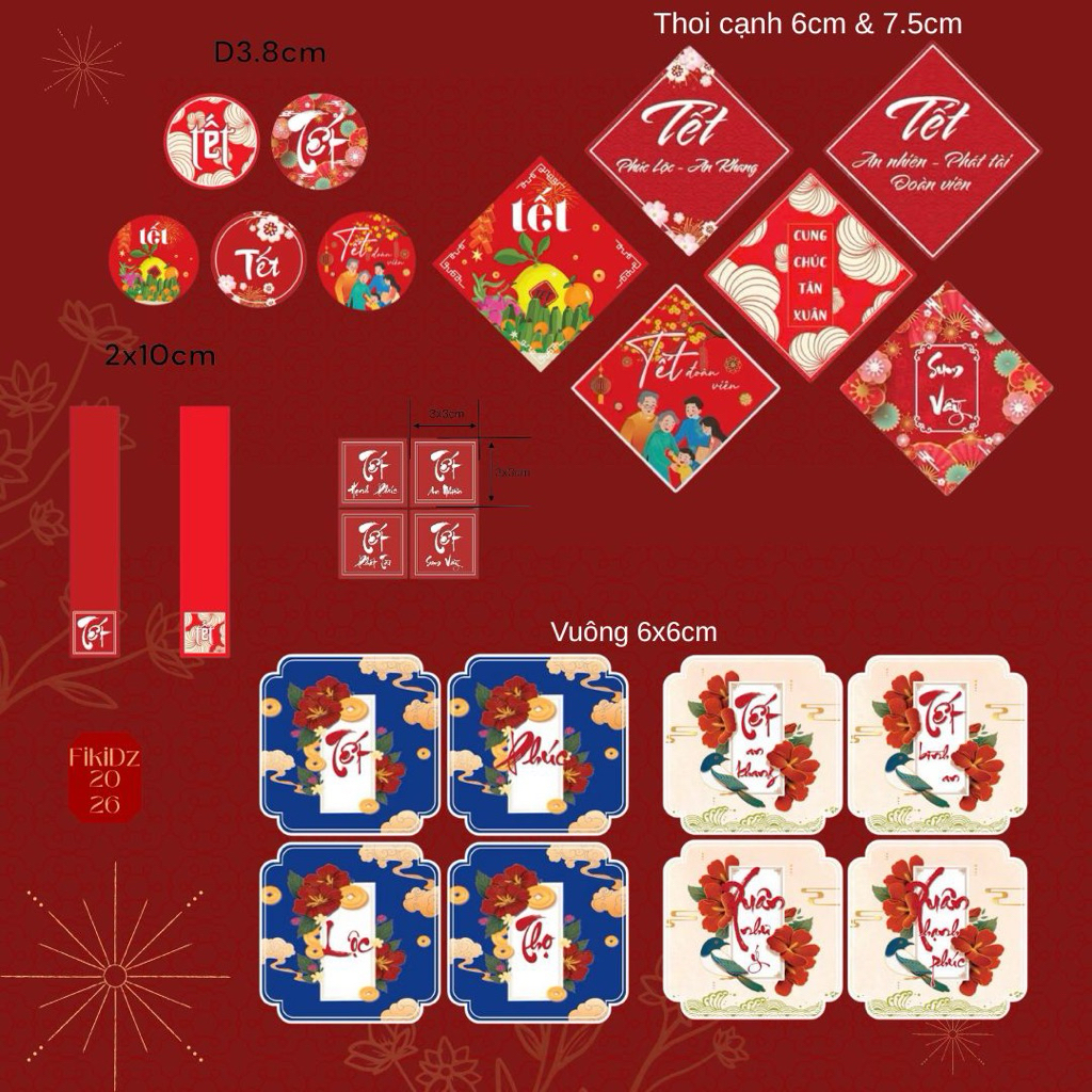 [SIÊU RẺ] Set 100 tem Tết tem dán Tết tem decal nhãn dán Tết tem dán hộp quà