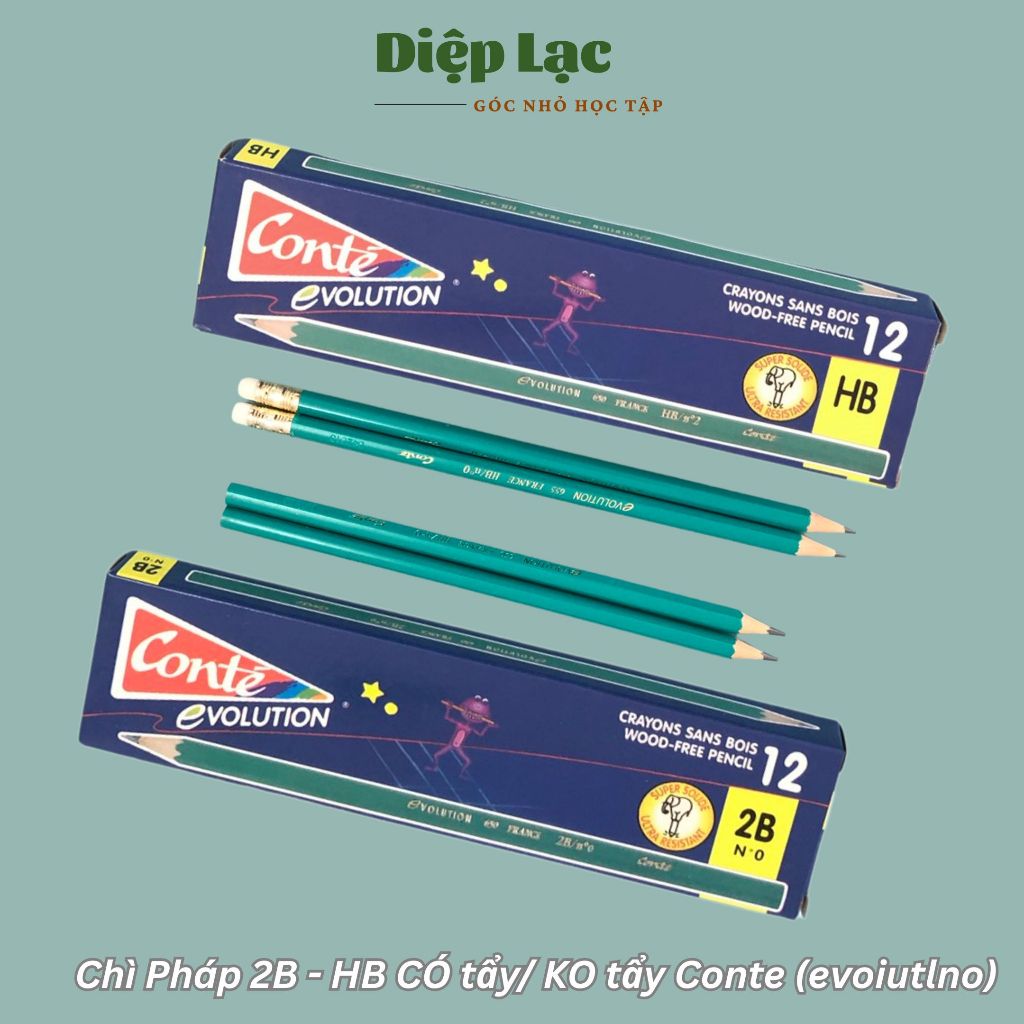 (12c) Bút chì pháp 2B / HB có tẩy Conte / Centa - không tẩy - giá rẻ - vpp Diệp Lạc