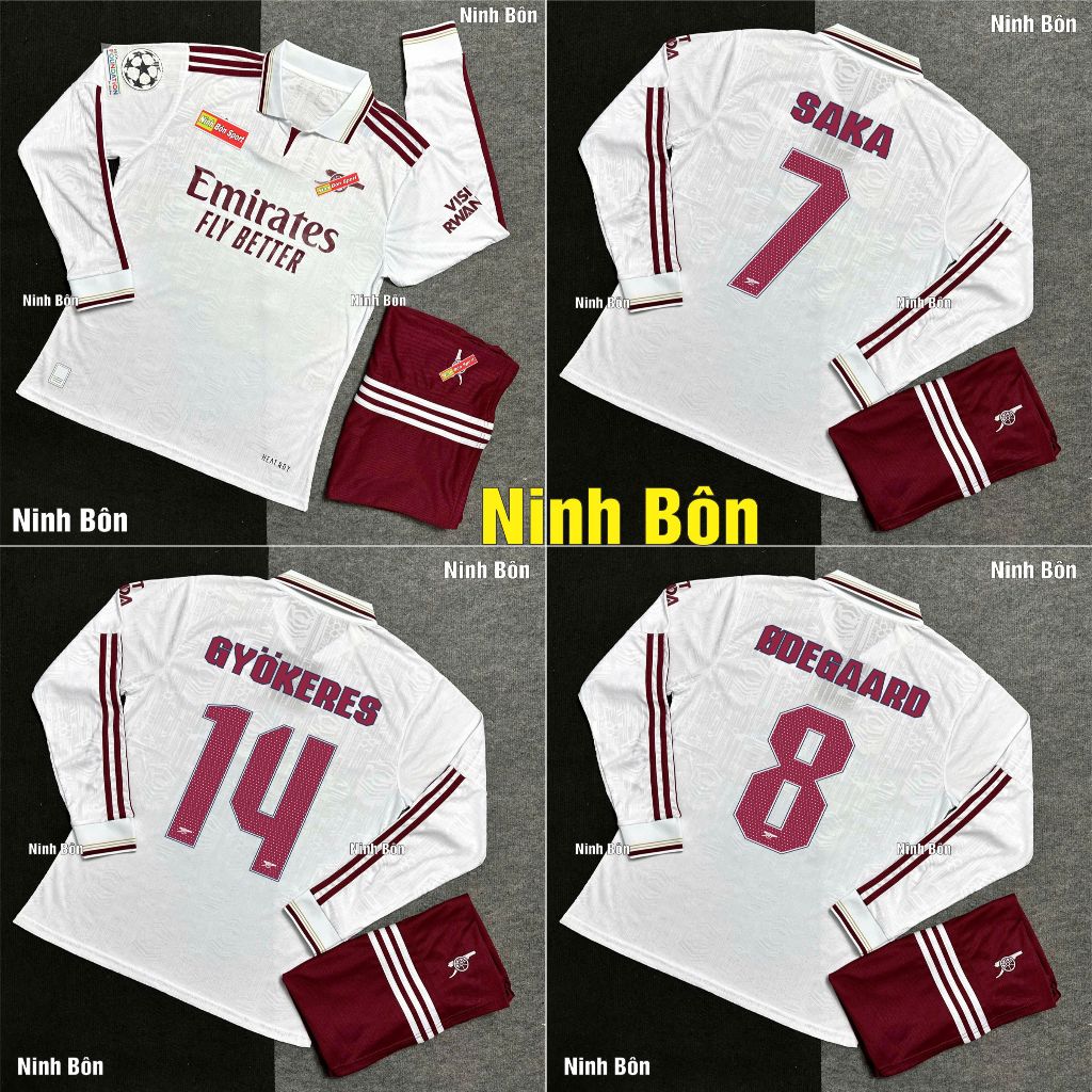 Bộ Quần Áo Bóng Đá CLB Arsenal Dài Tay Sân Khách 2025, Bản Trắng C1  - Vải Polyester Gai Thái Cao Cấ