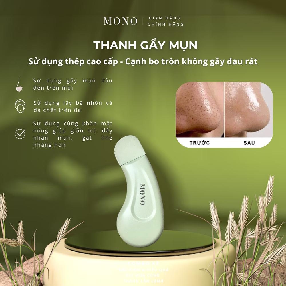 CÂY NẶN MỤN ĐẦU ĐEN & BÃ NHỜN THÉP CAO CẤP MONO - GIÚP ĐẨY MỤN ĐẦU ĐEN NHẸ NHÀNG KHÔNG ĐAU RÁT