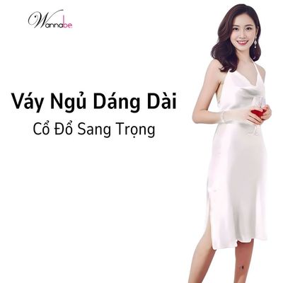 Đầm ngủ WANNABE váy ngủ dáng dài cổ đổ xẻ hông cut-out lưng phối dây chữ V sang trọng quý phái DNS66