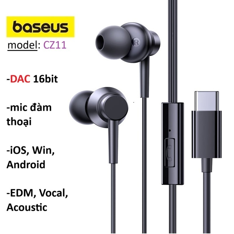 Tai nghe Type C Baseus Encok CZ11 DAC 16bit 48kHz, có mic -Bảo Hành 3 tháng