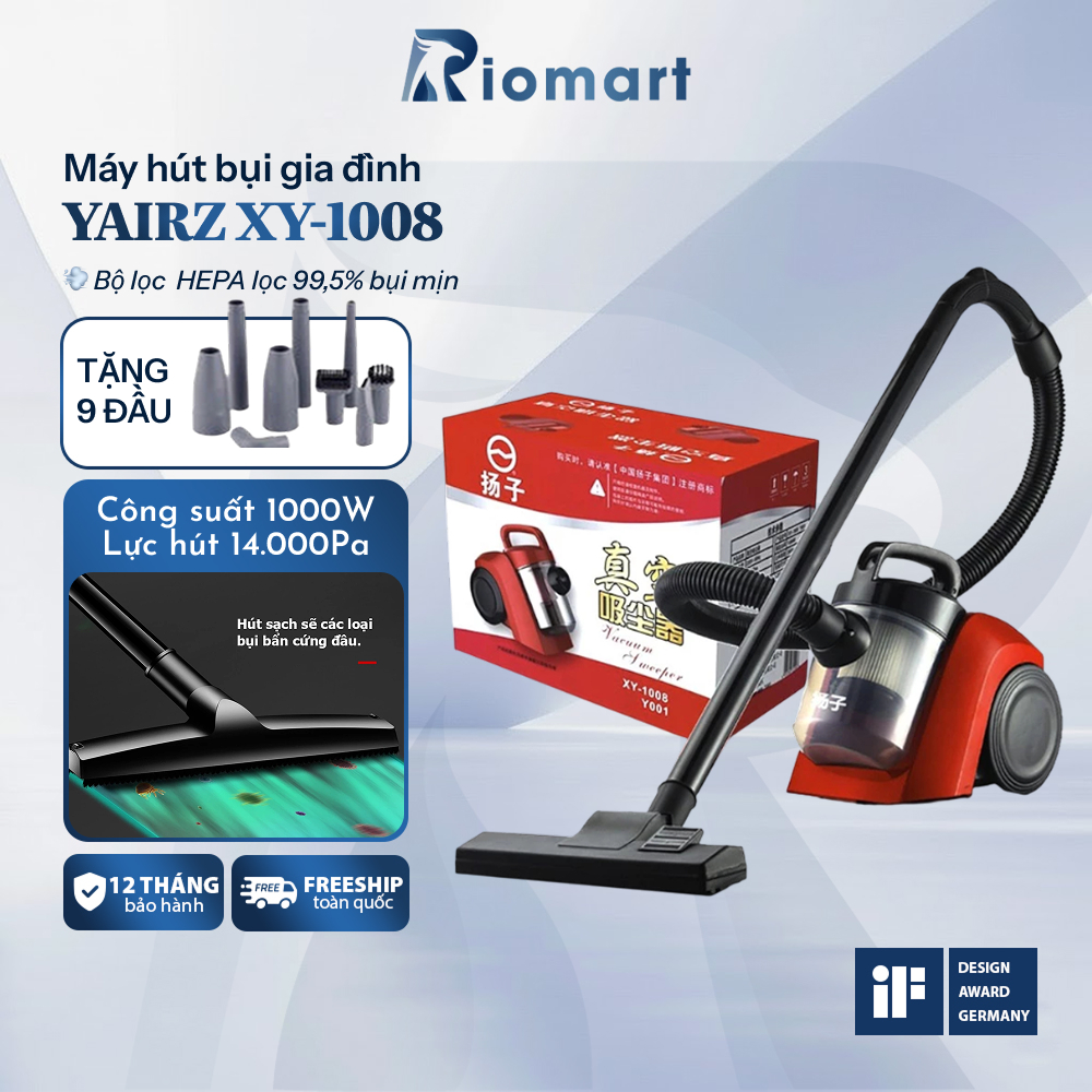 Máy Hút Bụi Yairz XY-1008 Công Suất 1000W Lực Hút Cực Khỏe Tặng Kèm 9 Đầu Hút Sạch Mọi Ngóc Ngách