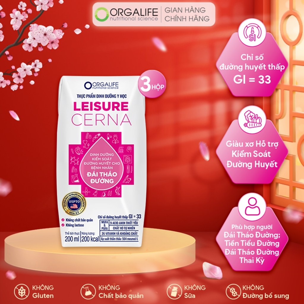 Lốc 3 Hộp - LEISURE CERNA - Soup uống dinh dưỡng kiểm soát đường huyết (200ml/Hộp)