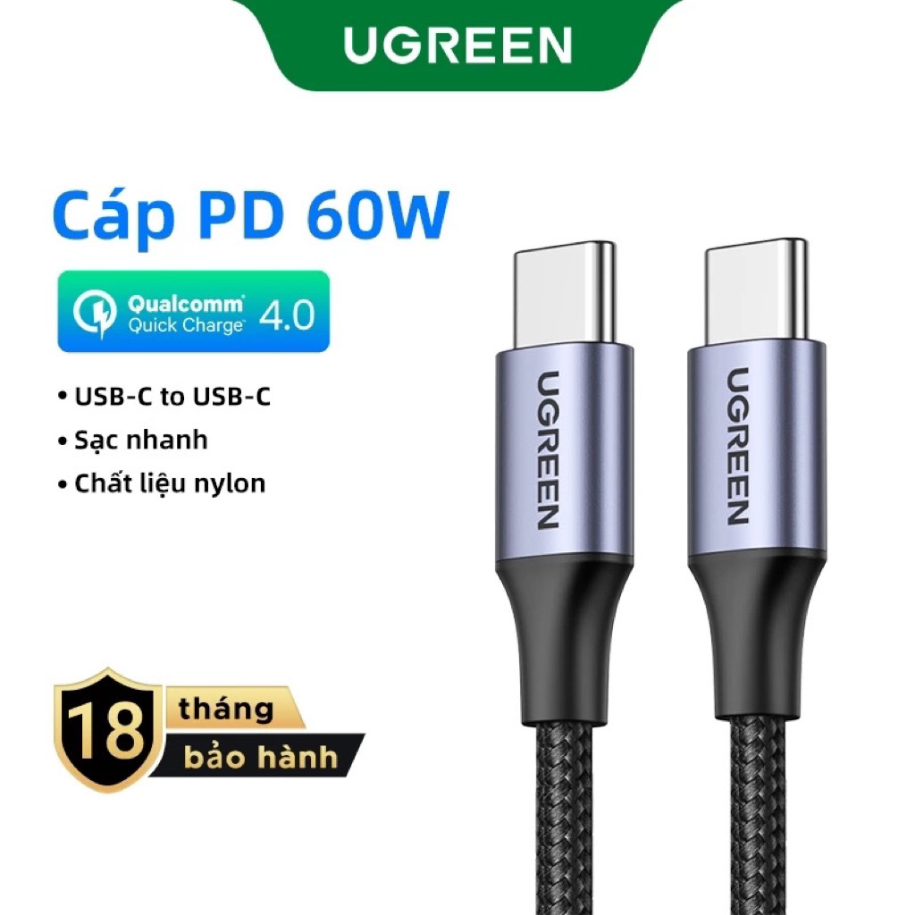 UGREEN Type-C 60W Cáp Sạc USB Type C Sang USB Type C Cho iP17 Samsung Xiaomi