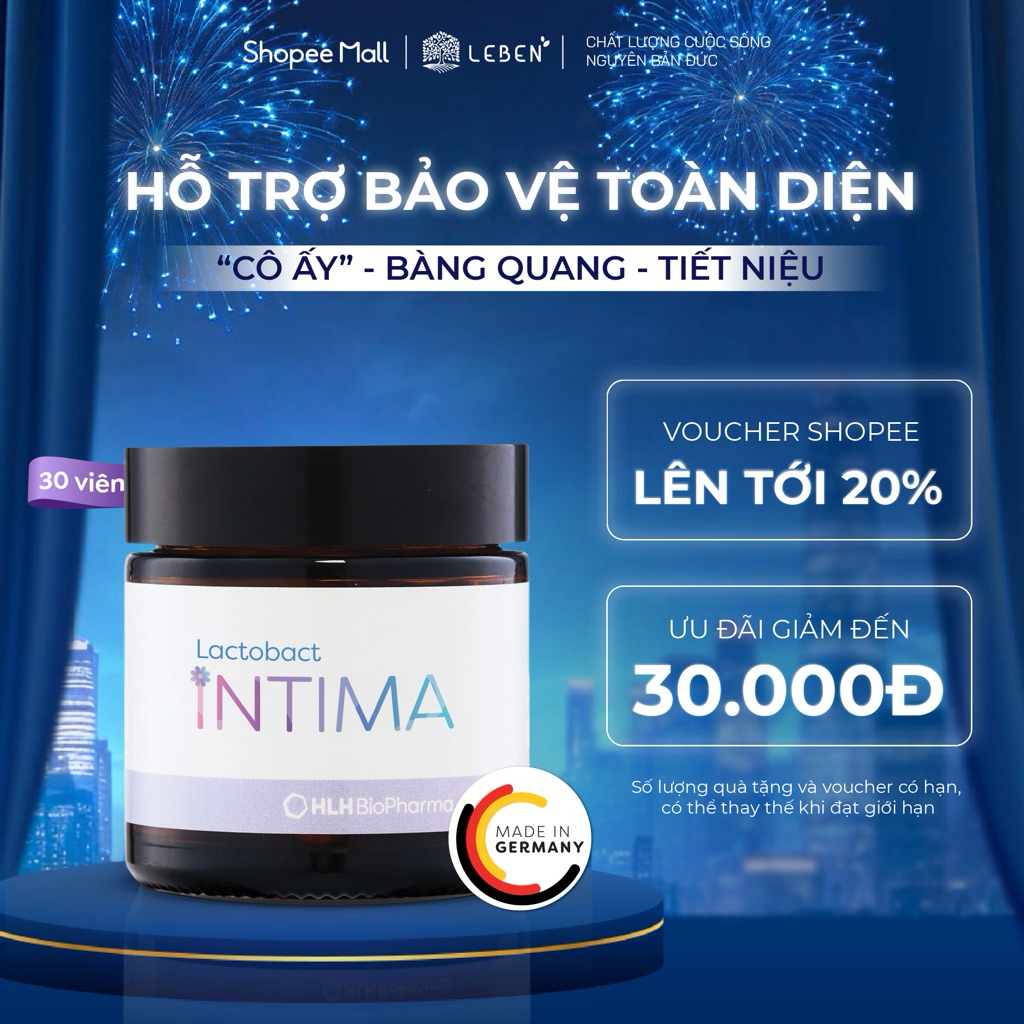 Men vi sinh phụ khoa Lactobact Intima bổ sung lợi khuẩn, Cranberry, D-Mannose từ Đức hộp 30 viên | L