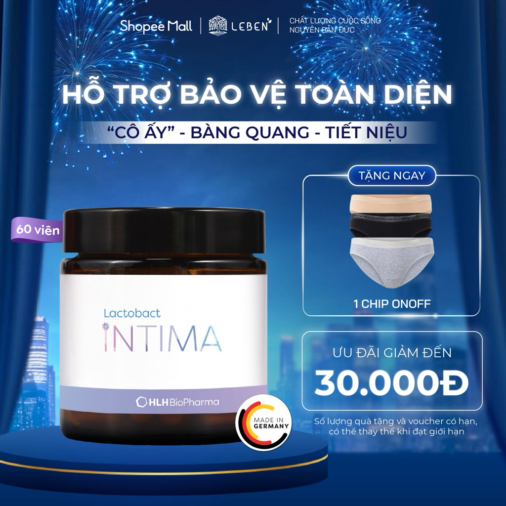 Hộp 60 Viên uống Men vi sinh phụ nữ Lactobact Intima bổ sung lợi khuẩn, Cranberry, D-Mannose từ Đức 