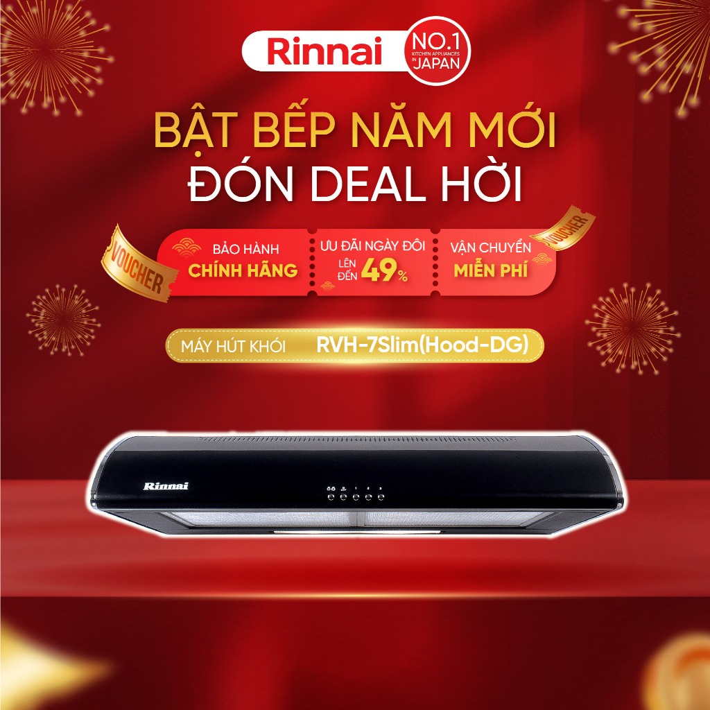 Máy hút mùi 70cm Rinnai RVH-7Slim(Hood-DG) than hoạt tính và ống thoát 380W