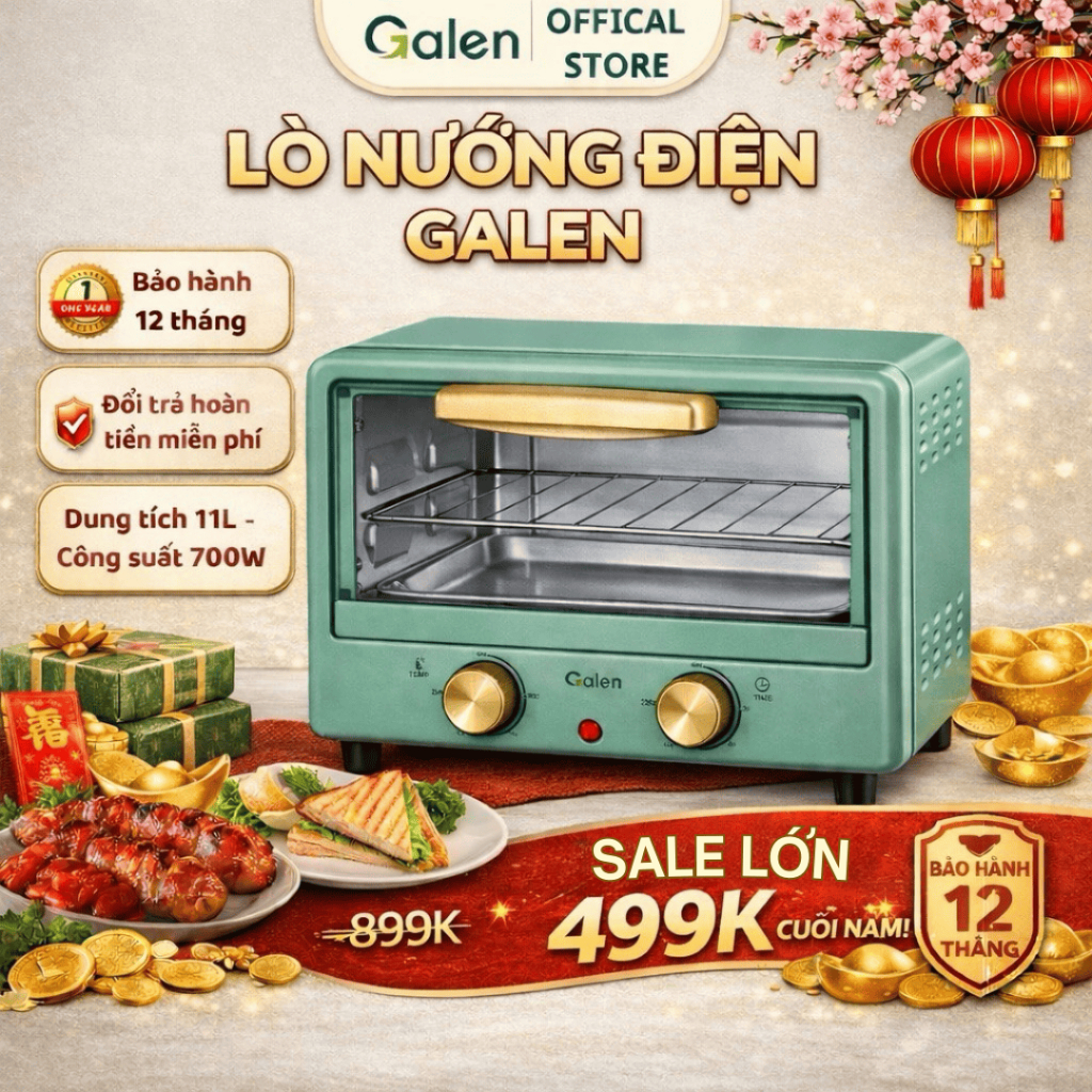 Lò Nướng Điện Mini Galen Cao Cấp 11L, Công Suất 700W, Nhỏ Gọn Nướng Gà, Bánh, Thịt, Rau Củ Cho Gia Đình