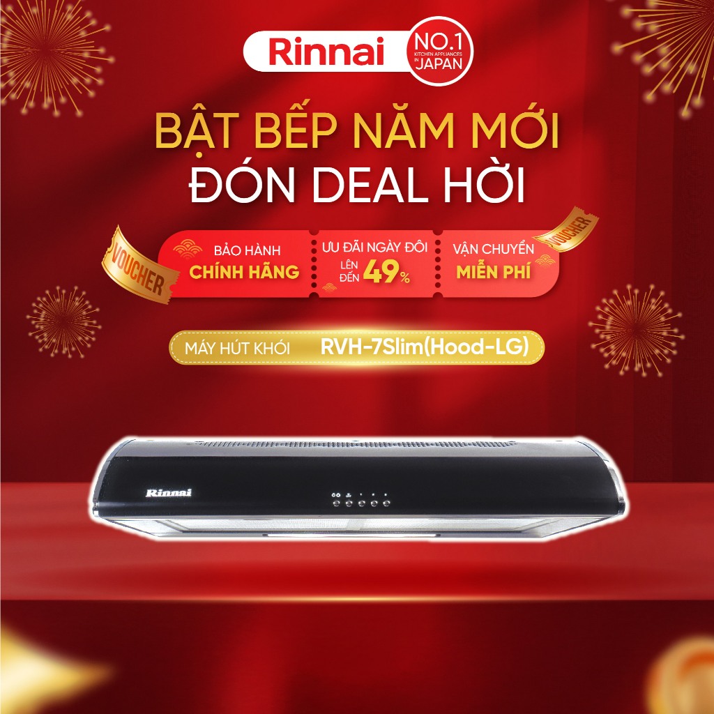 Máy hút mùi 70cm Rinnai RVH-7Slim(Hood-LG) than hoạt tính và ống thoát 380W