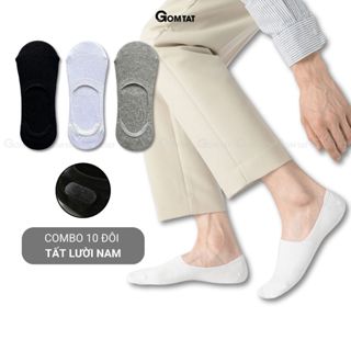  Combo 10 đôi tất vớ nam mang giày lười GOMTAT vải cotton thoáng mát có đệm cao su chống trượt gót - TAT-LUOI-02-CB10 