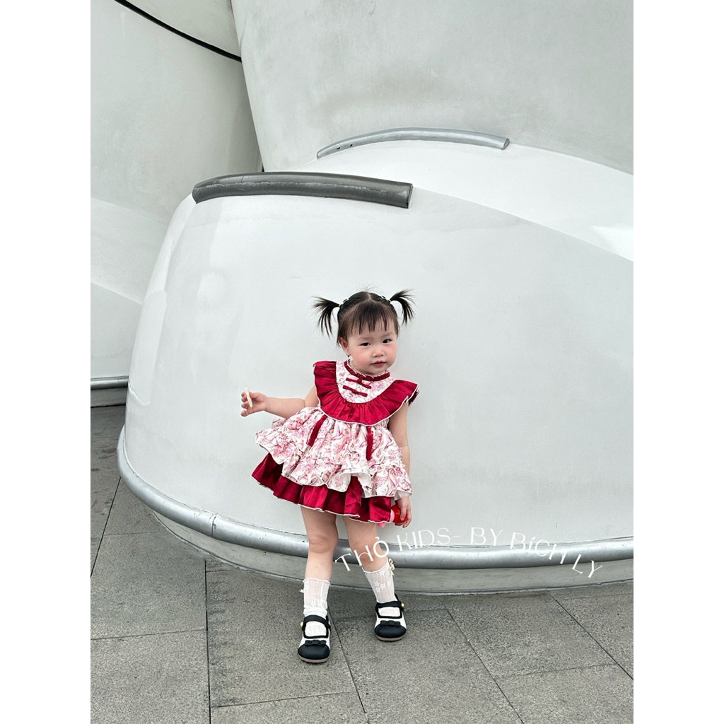 VÁY LOLITA ĐỎ HOA CHO BÉ GÁI KÈM QUẦN CHIP