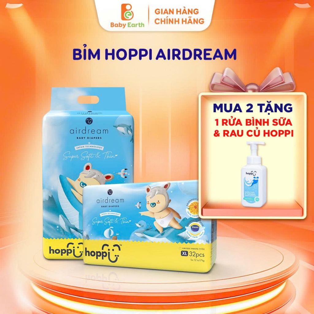 [ SIÊU HỜI ] Mua 2 bịch tã - bỉm Hoppi Airdream tặng ngay 1 combo khăn ướt tinh khiết Hoppi 80 tờ