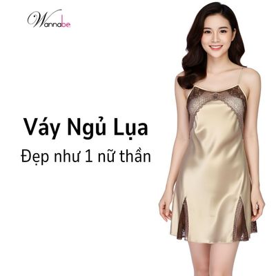 Đầm ngủ lụa WANNABE váy ngủ nữ phối ren cúp ngực lưng lai tạo độ trong suốt quyến rũ gợi cảm DNS21