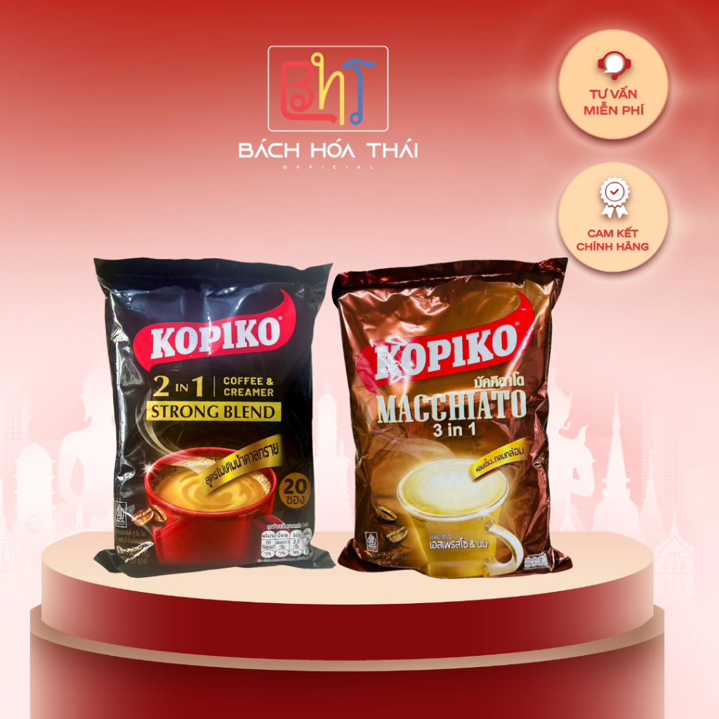 Cà phê sữa 20 gói 20g, Cà phê đen Kopiko 20 gói 10g nội địa Thái Lan - Kopiko Black Coffee